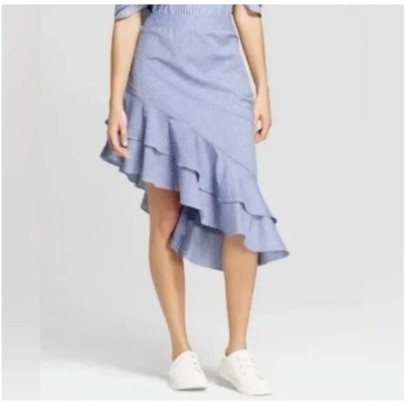 a new day Dresses & Skirts - NWT A New Day Blue White Striped Skirt Size 16 Asymmetrical Ruffle